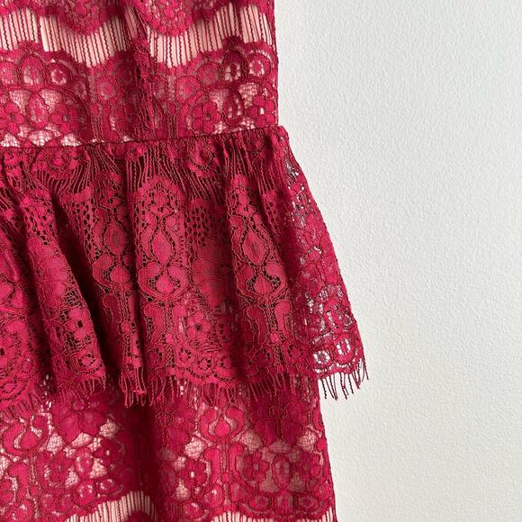 Anthropologie Maeve Elsa Lace Peplum Mini Sheath Dress Burgundy S - Picture 5 of 9